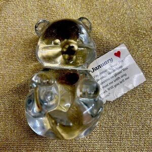 VTG Collectible Fenton Clear Glass Teddy Bear Figurine Paper Weight January NWT